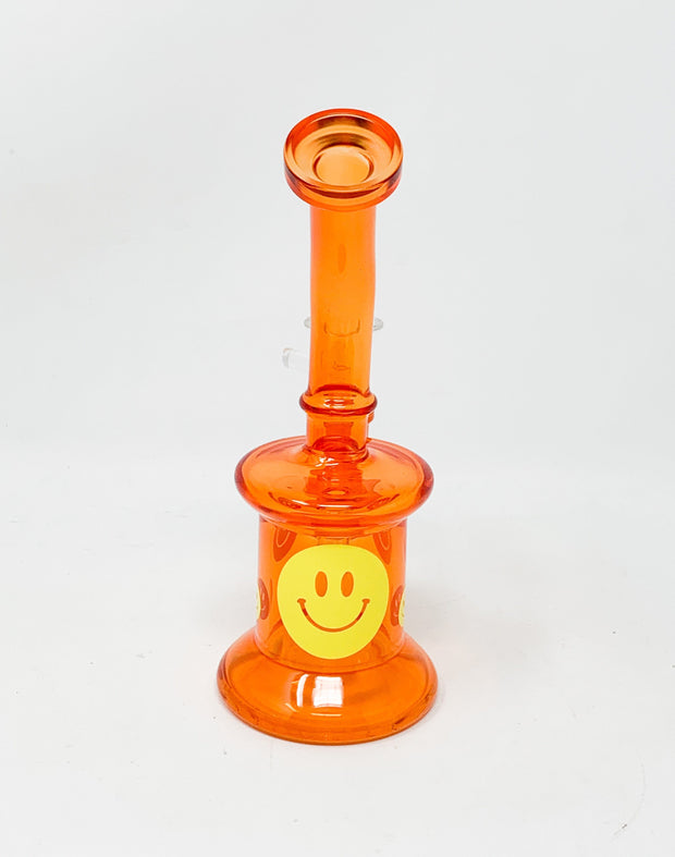 Orange Happy Smiley Face 7.5in Glass Water Pipe/Dab Rig