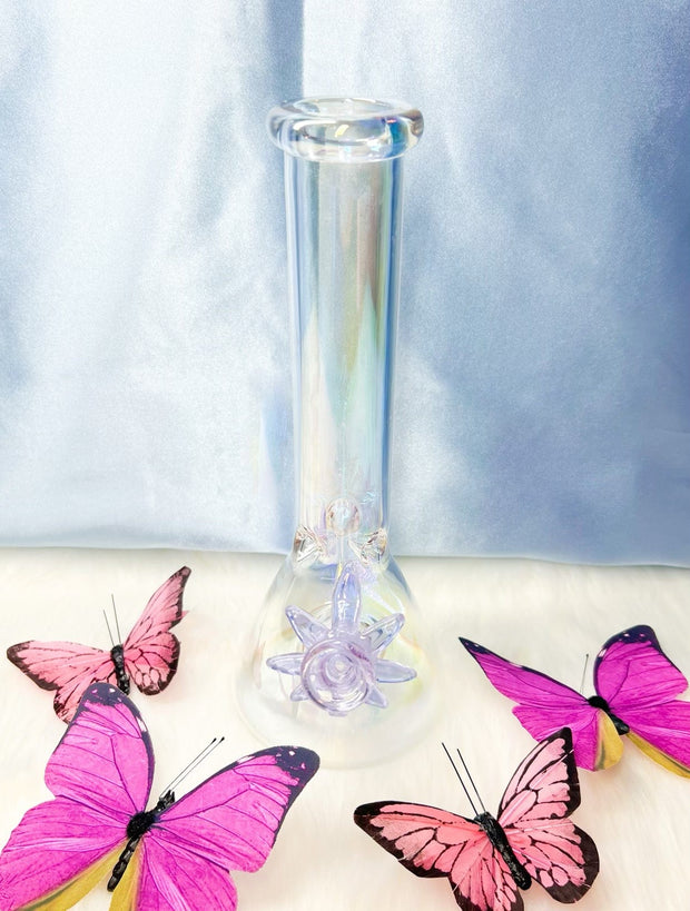 Iridescent Butterfly 8in Glass Water Pipe/Bong