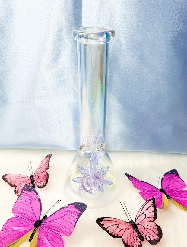 Iridescent Butterfly 10in Glass Water Pipe/Bong
