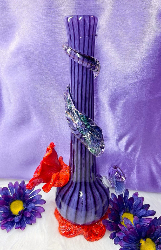 Noble Glass Violet Striped Scarlet Flower Heady Glass Water Pipe/Bong