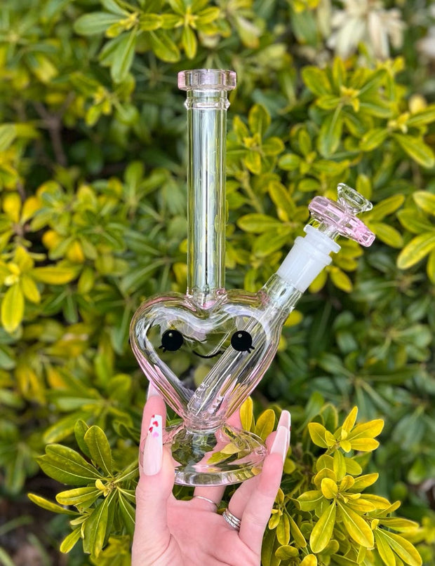 Pink Cupid Heart Glass Water Pipe/Dab Rig
