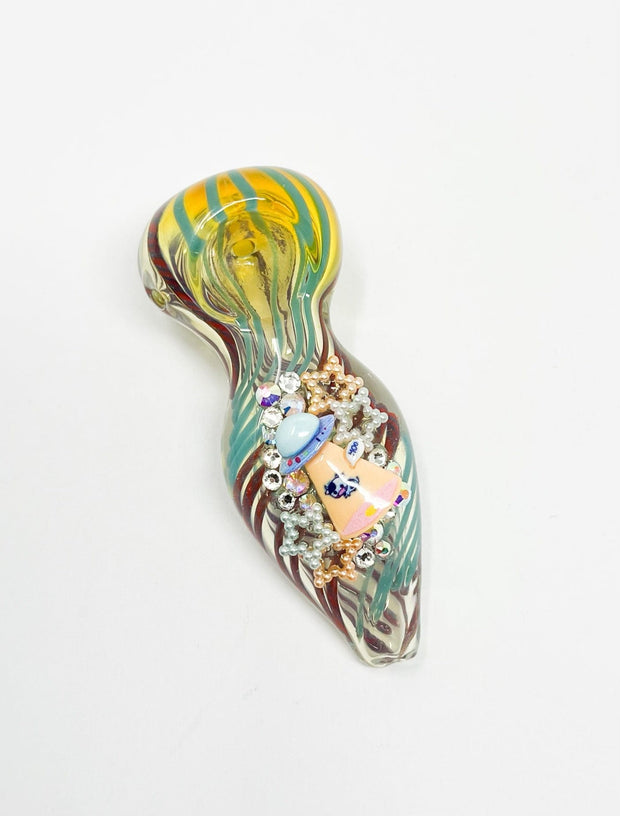 Alien Abduction Crystal Cow Glass Hand Pipe