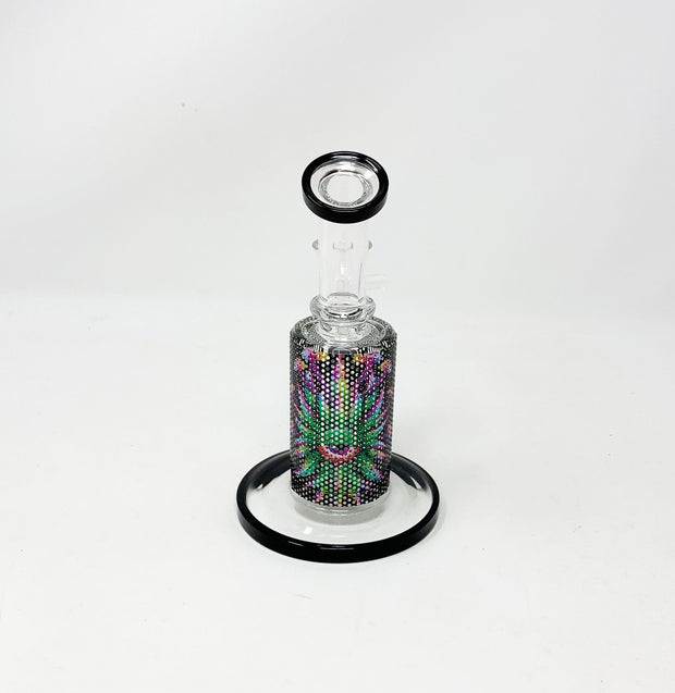 Psychedelic Eye Perforated Vinyl 6.5in Bent Neck Glass Water Hand Pipe/Dab Rig