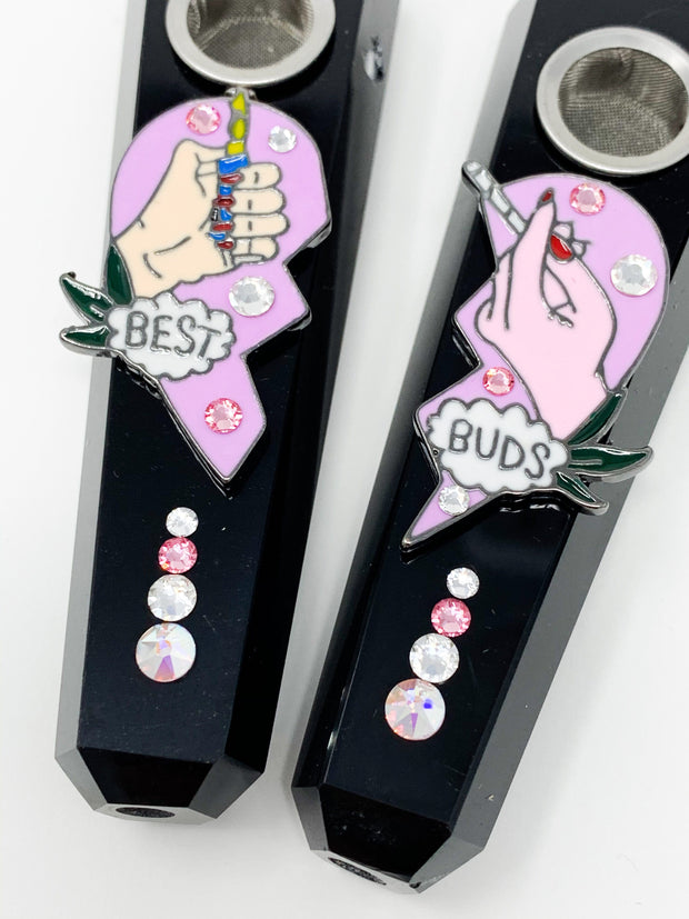 Black Obsidian Crystal Hand Pipe Best Buds Set
