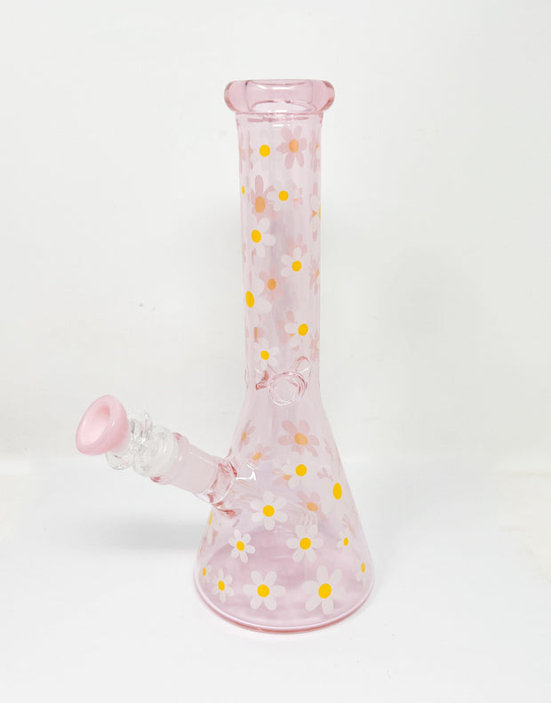 Retro Pink Daisies Glass Water Pipe/Bong