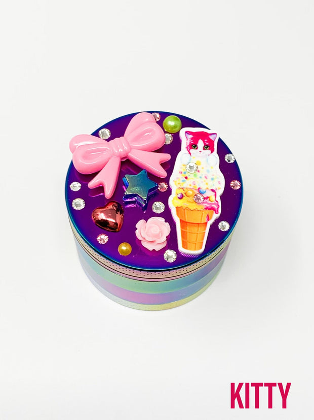 Rainbow Herb Grinder Rainbow Swarovski Crystal Dog Custom 4 Piece 55mm W/ Cleaning Tool