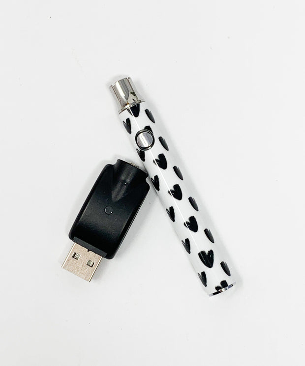 510 Threaded Battery White Black Hearts Starter Kit