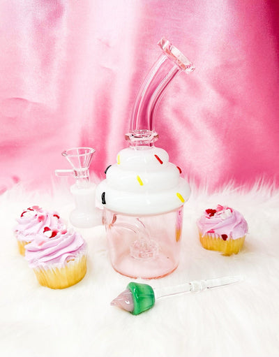 Pink Cupcake Glass Water Pipe/Dab Rig