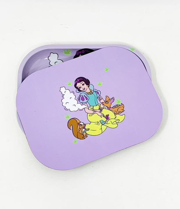 Stoner White Princess Magnetic Lid Metal Rolling Tray