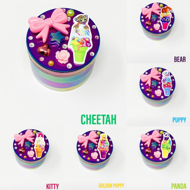 Rainbow Herb Grinder Rainbow Swarovski Crystal Dog Custom 4 Piece 55mm W/ Cleaning Tool