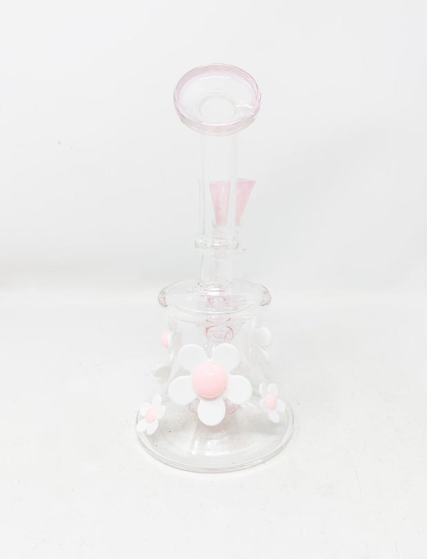 Pink Daisies 6in Glass Water Pipe/Dab Rig