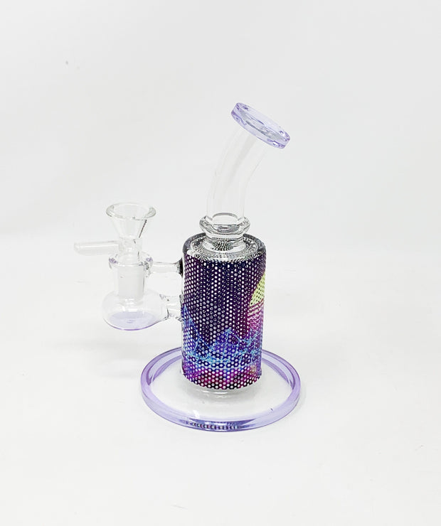 Purple Miami Vice Perforated Vinyl 6.5in Bent Neck Glass Water Hand Pipe/Dab Rig