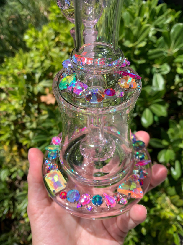 Pink Bejeweled Crystal Glass Water Pipe/Dab Rig