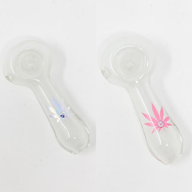 Glow In The Dark Weed Leaf Crystal Glass Hand Pipe