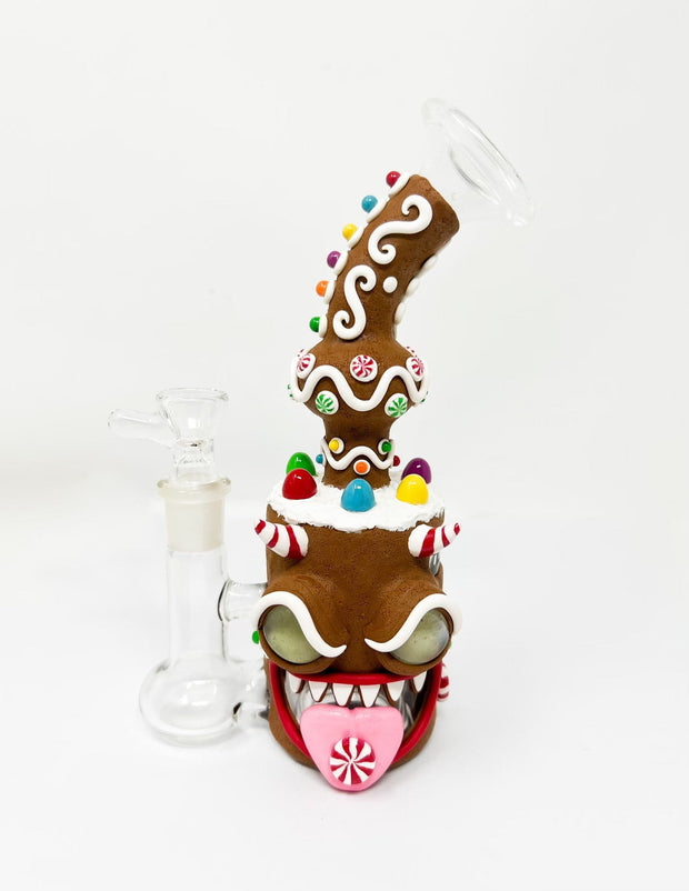 Gingerbread Drilling Rig Red Coral Hornet Head Hand Pipe Glass Pipe For Sale|StayLit Design