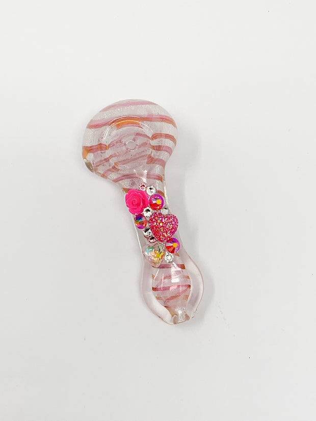 Pink Swirl Heart Crystal Glass Hand Pipe