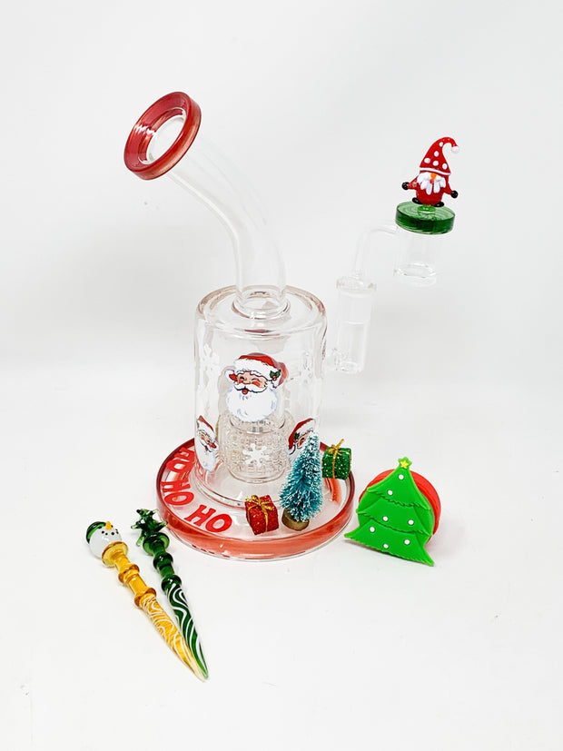 Santa Ho Ho Ho Bent Neck Glass Water Hand Pipe/Dab Rig Gift Set