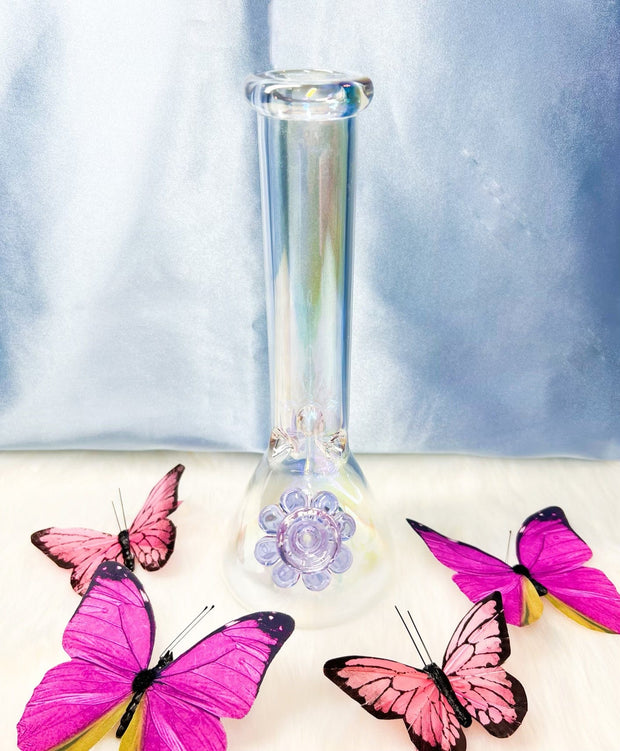 Iridescent Butterfly 8in Glass Water Pipe/Bong