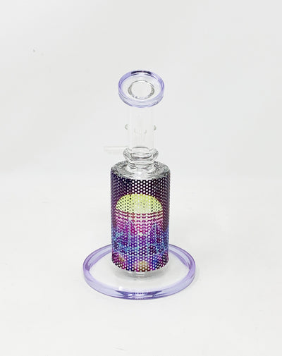 Purple Miami Vice Perforated Vinyl 6.5in Bent Neck Glass Water Hand Pipe/Dab Rig