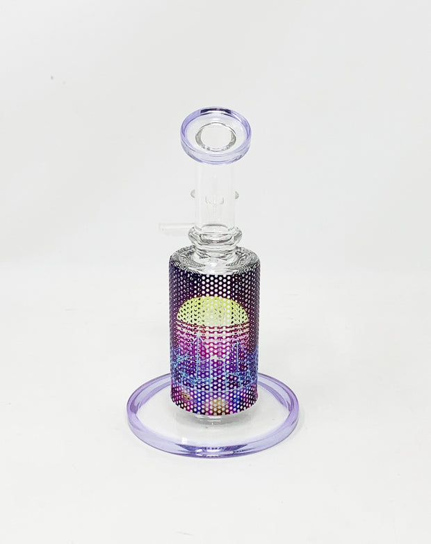 Purple Miami Vice Perforated Vinyl 6.5in Bent Neck Glass Water Hand Pipe/Dab Rig