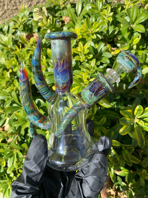 2KGlassWorks Rainbow Chaos Horn Heady Glass Water Pipe/Dab Rig