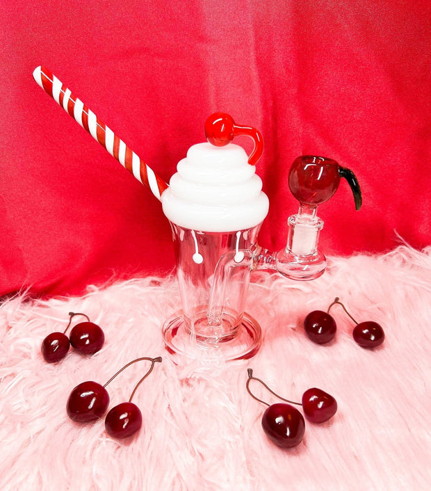 Cherry Milkshake Glass Water Pipe/Dab Rig