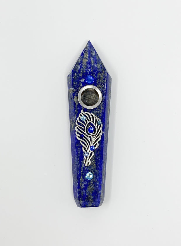 Lapis Lazuli Crystal Hand Pipe Feather Swarovski Crystal