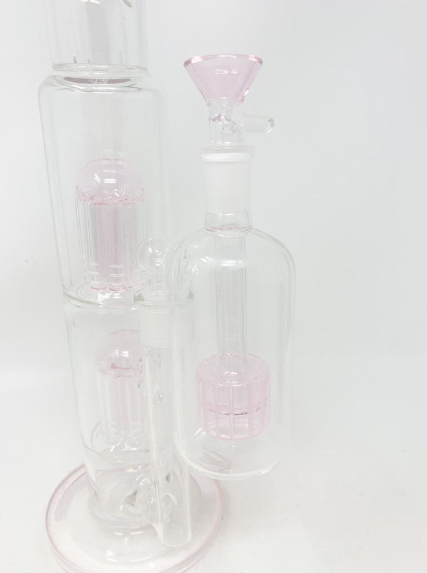 StayLit Pink Double Perc 18in Beaker Glass Water Pipe/Dab Rig