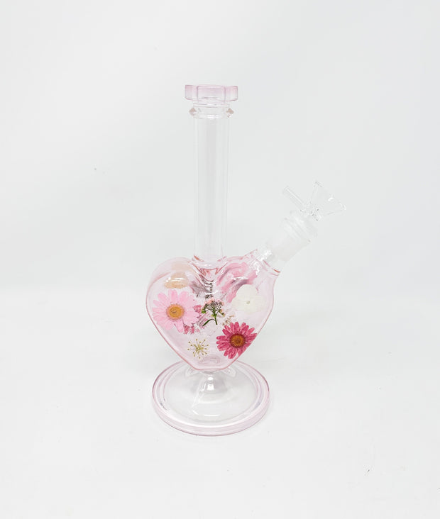 Pink Floral Heart Glass Hand Pipe/Dab Rig