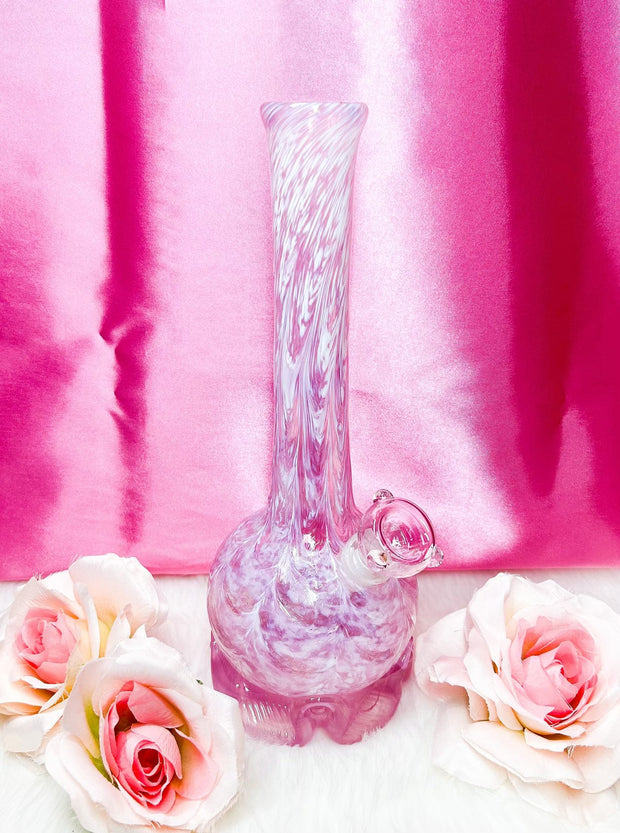 Noble Glass Pastel Pink White Lace Heady Glass Water Pipe/Bong