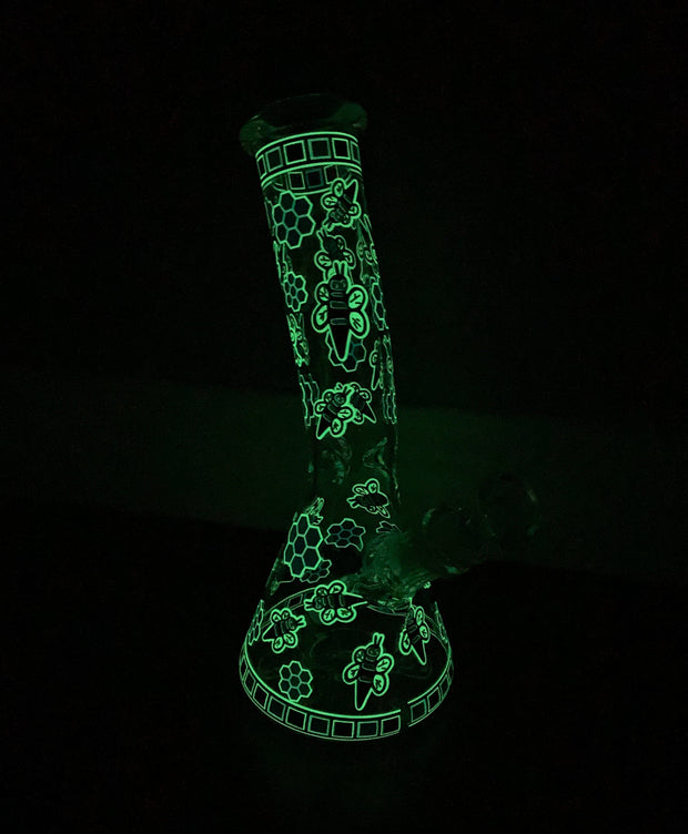 Glow In The Dark Bumble Bee Glass Water Pipe/Bong