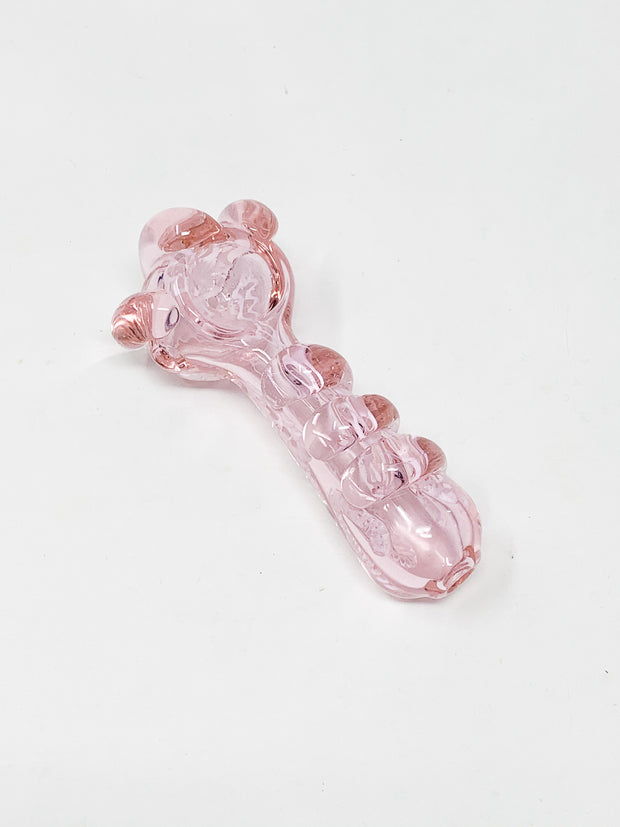 Clear Glass Pink Swirls with Pink Knuckles Glass Hand Pipe