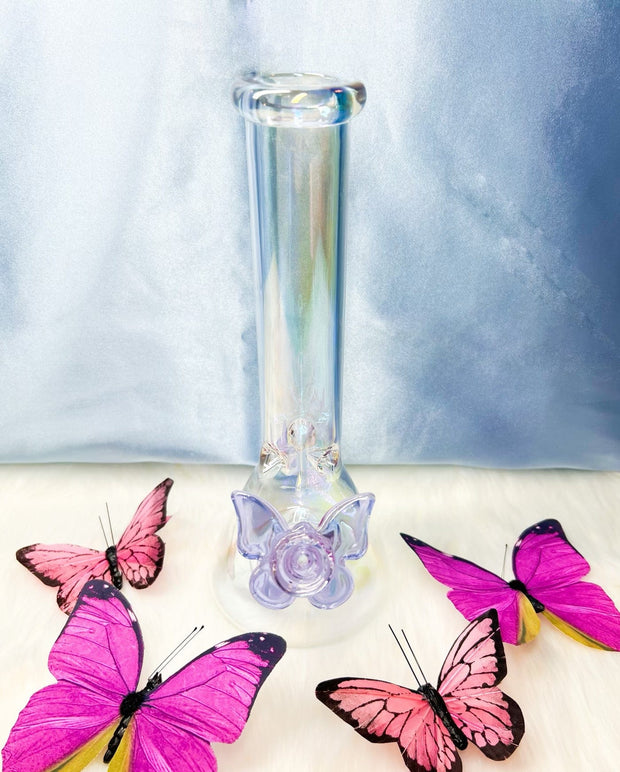 Iridescent Butterfly 8in Glass Water Pipe/Bong