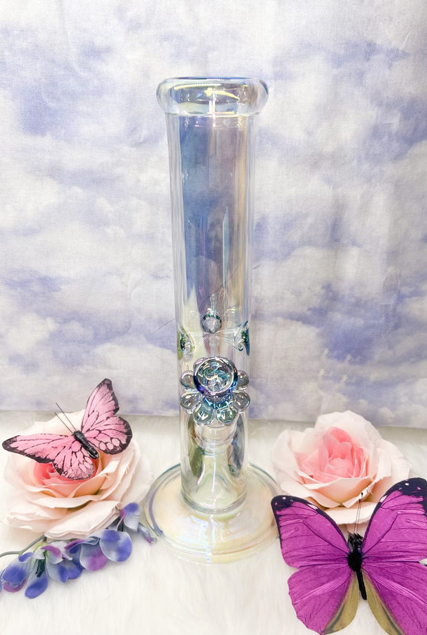 Iridescent Butterfly 8in Glass Water Pipe/Bong