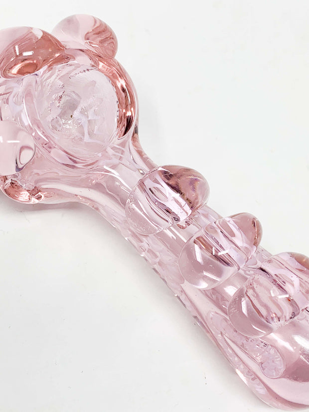 Clear Glass Pink Swirls with Pink Knuckles Glass Hand Pipe