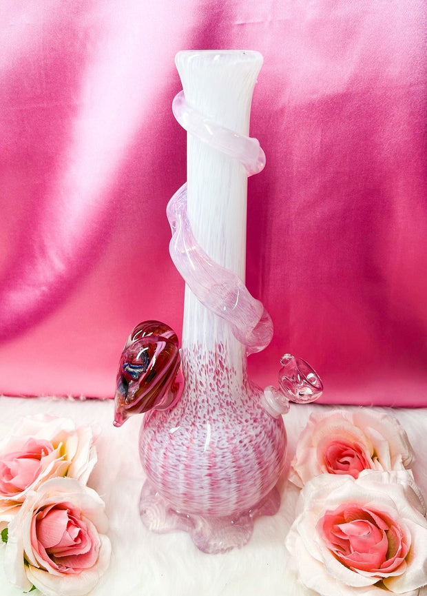 Noble Glass White Pink Ruby Heart Heady Glass Water Pipe/Bong