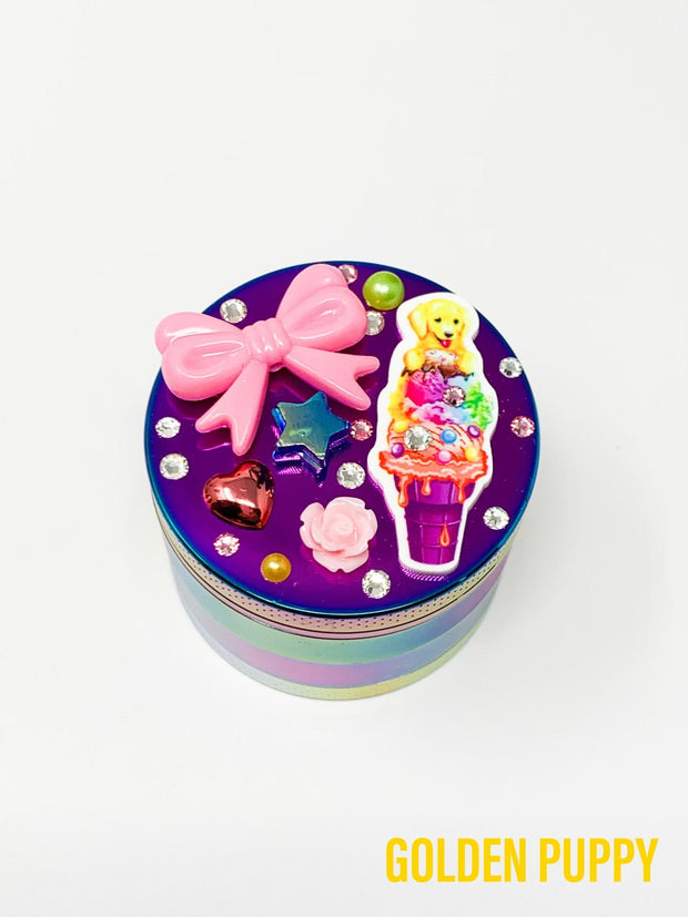 Rainbow Herb Grinder Rainbow Swarovski Crystal Dog Custom 4 Piece 55mm W/ Cleaning Tool