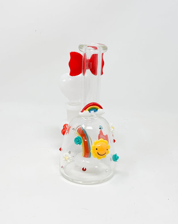 6.5in Red Rainbow Cloud Rhinestone Bow Glass Hand Pipe/Bong/Dab Rig