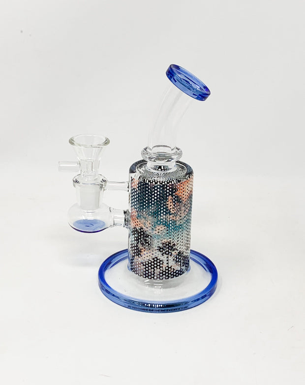 Palm Trees Perforated Vinyl 6.5in Bent Neck Glass Water Hand Pipe/Dab Rig