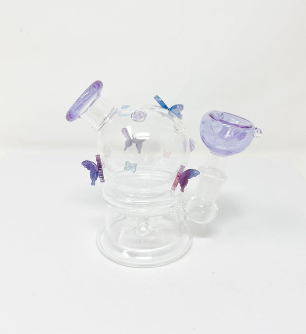 Purple Butterfly Dome Glass Water Pipe/Dab Rig