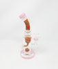 Pink Rainbow Swirl 9in Bent Neck Glass Water Pipe/Dab Rig