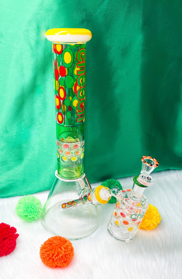 Colorful glass bong isolated on white background with cutout, bong