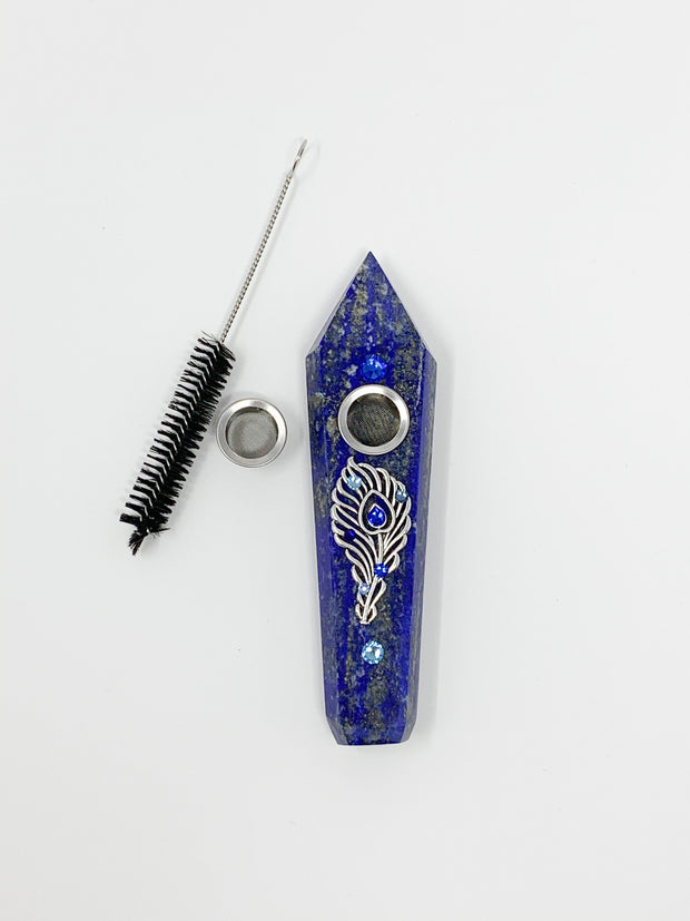Lapis Lazuli Crystal Hand Pipe Feather Swarovski Crystal