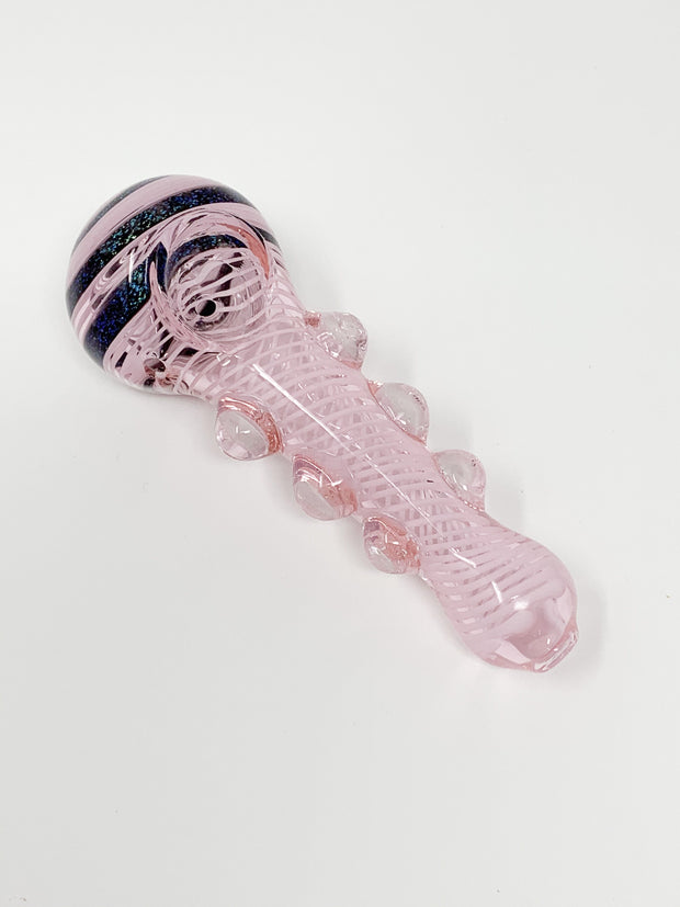 Pink Swirl Dichro Head Glass Hand Pipe