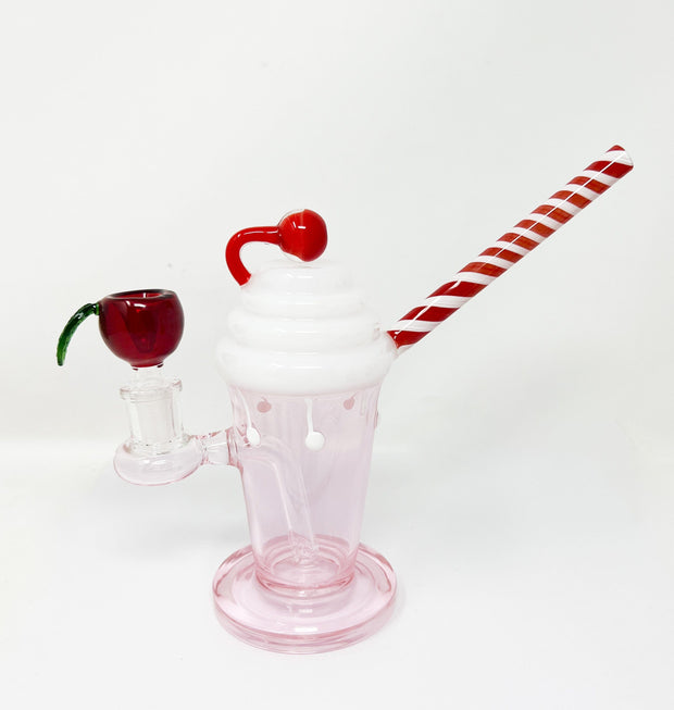 Cherry Milkshake Glass Water Pipe/Dab Rig