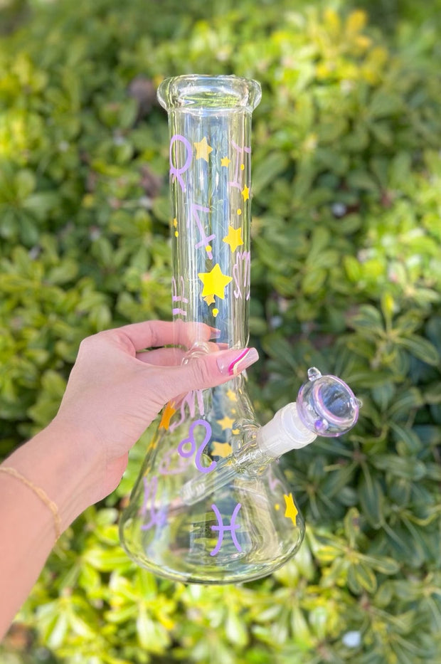 Zodiac Signs 12in Glass Water Pipe/Bong