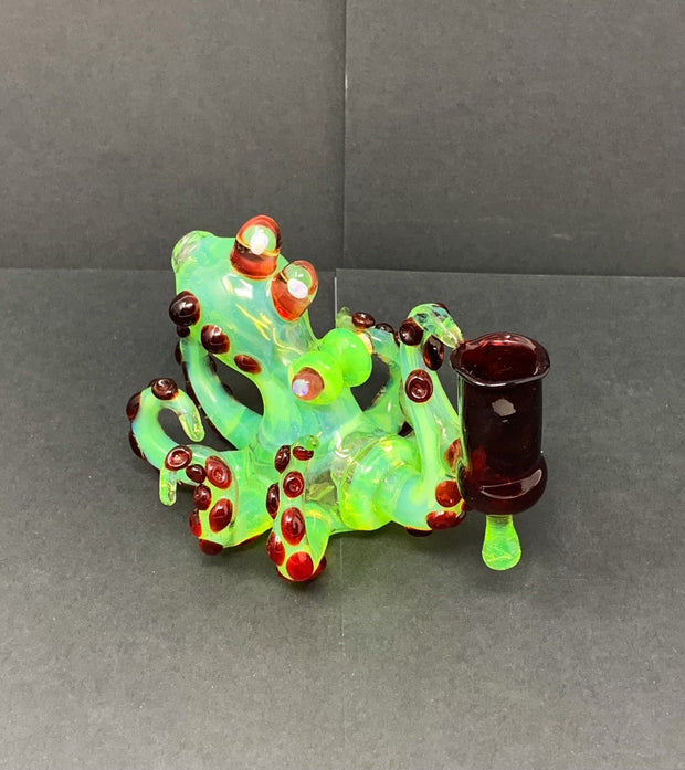 Izzy The Glassblower Slime and Red Elvis Mini Octopus Heady Glass Water Pipe/Dab Rig