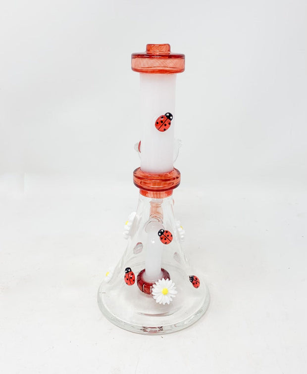 Red Ladybug Daisies Straight Neck Glass Water Pipe/Rig