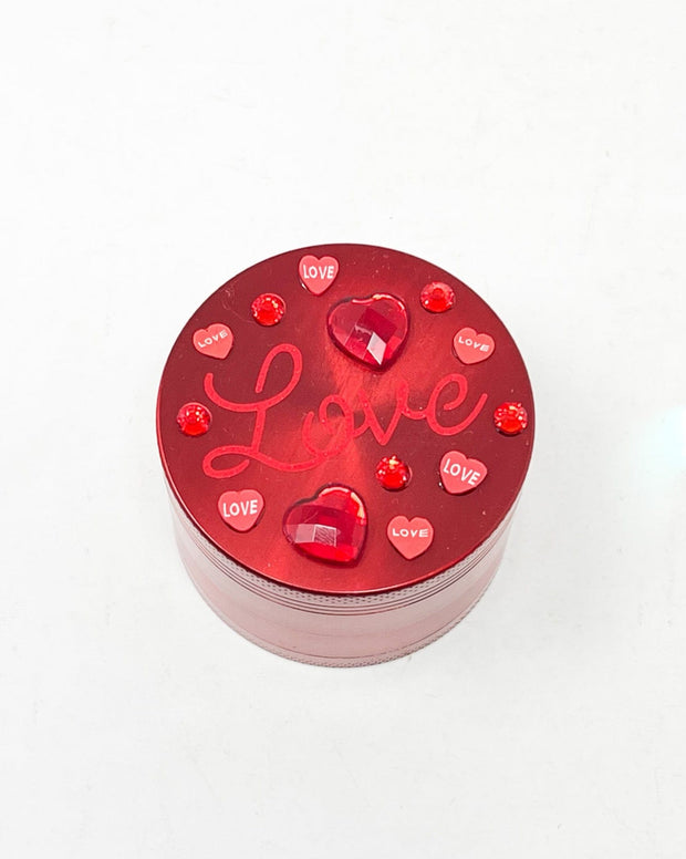 Red Love Herb Grinder Swarovski Crystal Spice Grinder 4 Piece 55mm W/ Cleaning Tool