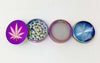 Rainbow Herb Grinder Blue Purple Holographic Weed Leaf Glitter 4 Piece 55mm W/ Cleaning Tool